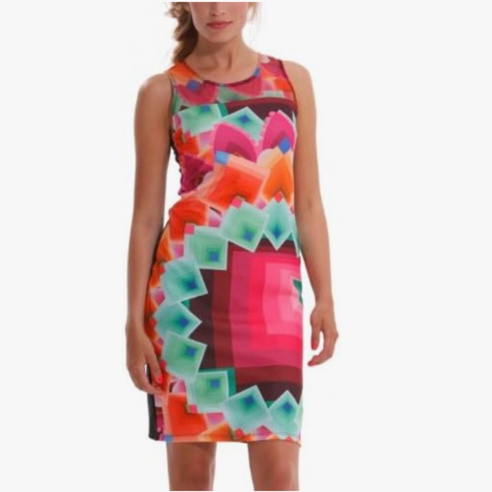 DESIGUAL NWOT MARGARET GEOMETRIC ABSTRACT MESH DRESS MEDIUM